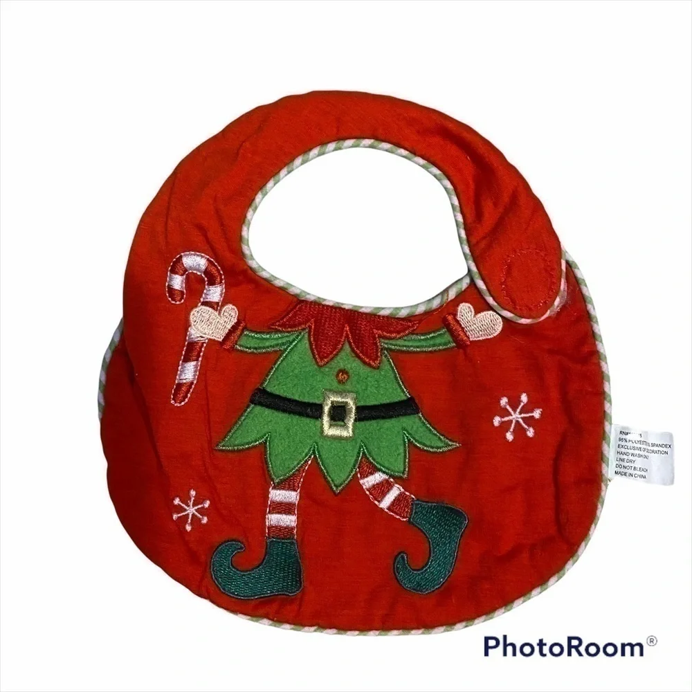 Elf Bib Baby Christmas Red Green